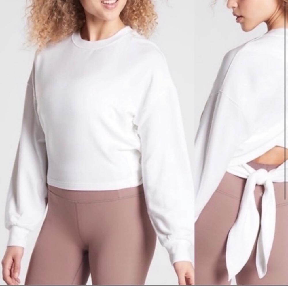 Athleta tie back crop sweatshirt open back white yoga athletic loungewear XXS